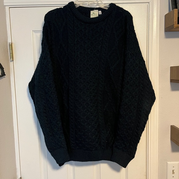 Vintage Aran Country Wool Green/Blue Textured Knit Crewneck...